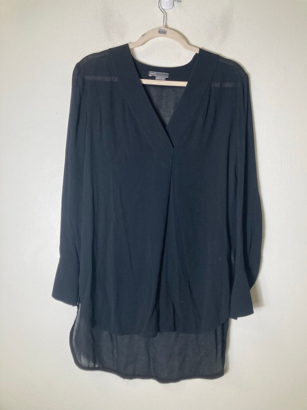 Vince Black Chiffon Hi Low Hem Shirt Sz XXS